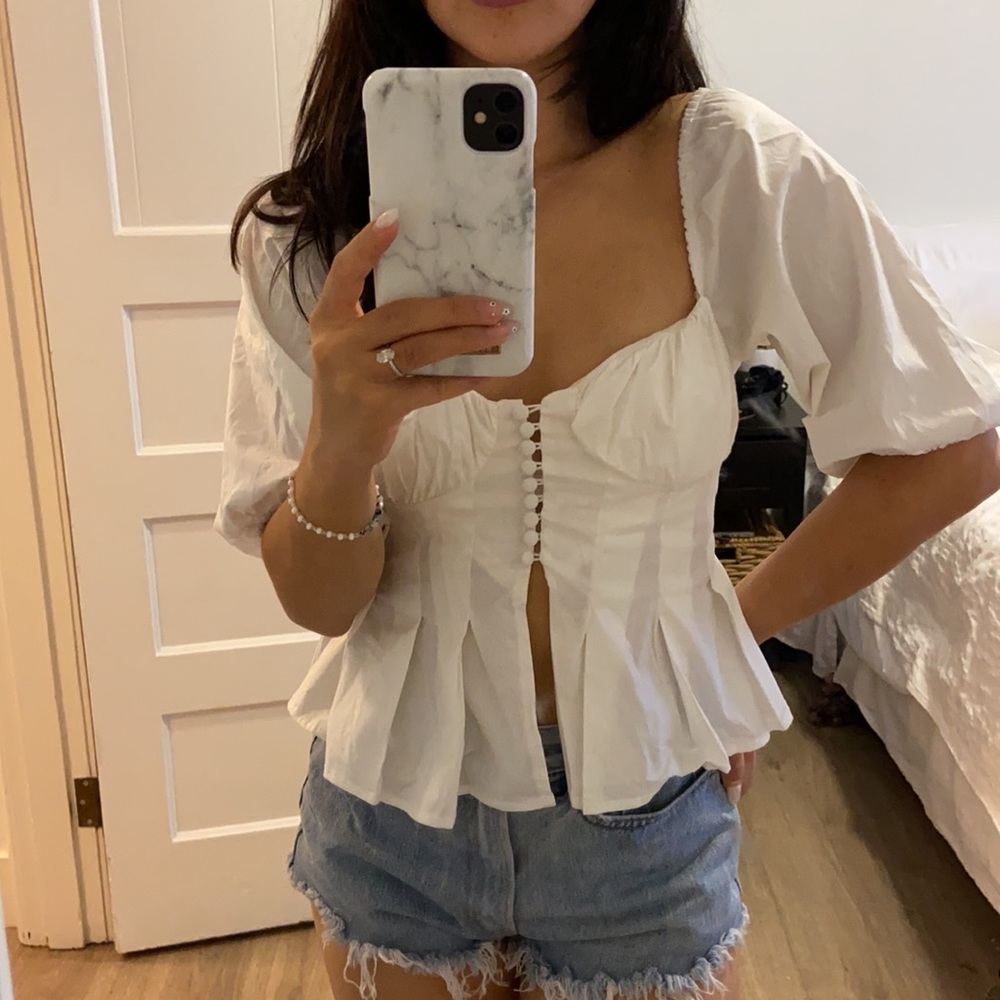Boho white peasant blouse - Size Small